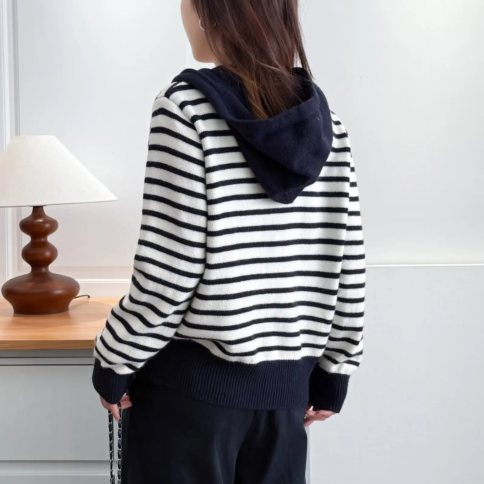 XXXL Fashion Plus Size Women's Knitted Sweater New Autumn Winter Style Of Colorful heart-shaped Buckle Striped Hooded Cardigan