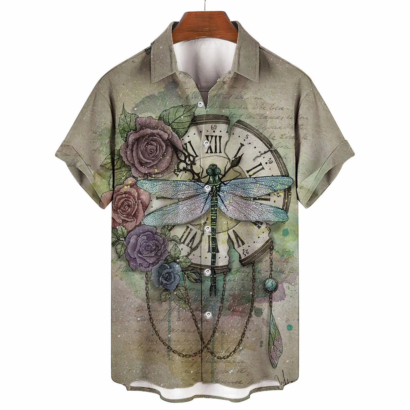 

2023 Fashion 3D dragonfly men's Women shirt summer casual ethnic short-sleeved shirt lapel retro Hawaiian shirt casual shirt