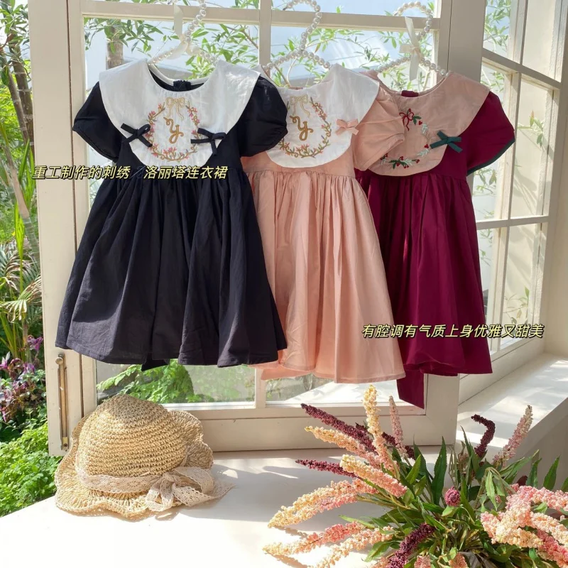 

Girls' Niche Retro Elegant Embroidered Dress Baby Girls' Summer Western Style Children Princess Dress Short Sleeve