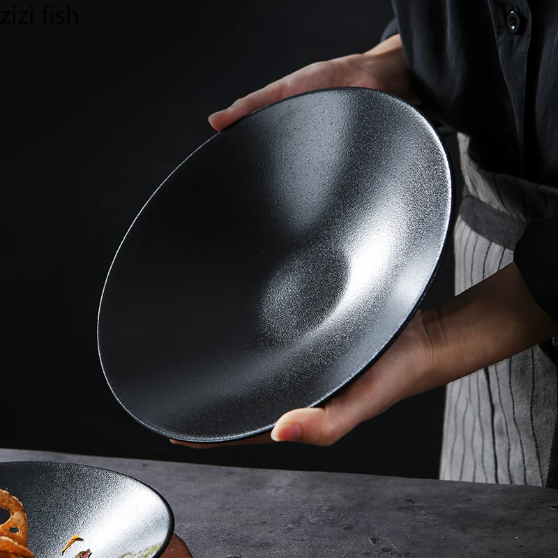 Simple Ceramic Dinner Plates Pasta Sushi Steak Plate Dessert Tray Creative Restaurant Round Solid Color Tableware Cooking Dishes