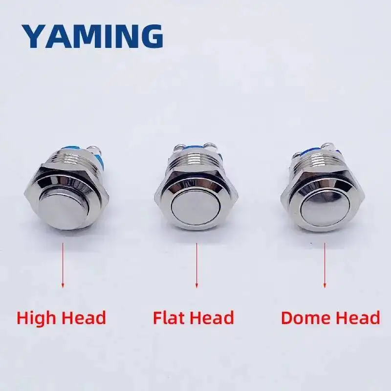 16mm Metall Push Button Schalter IP65 Wasserdichte Nickel Überzogene Messing Drücken Sie Taste Selbst-reset 1NO Hohe/Flache/form Runde Momentary – Detail 2