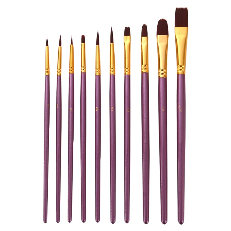 

10 PCS Nylon Hair Multifunctional Hook Pen Gouache Watercolor Oil Brush Set 3 Colors Solid Pigment