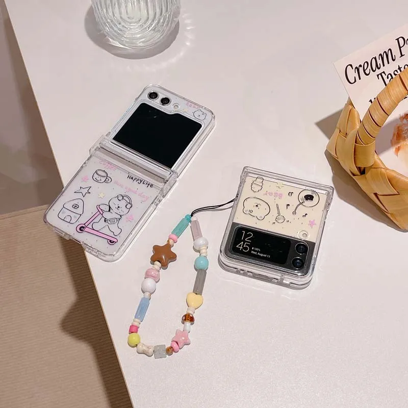 Cartoon Bear Skate Wrist Strap Anti Knock Back Case for Flip6 Flip5 Flip4 Flip3 Phone Case for Samsung Galaxy Flip 6 5 4 3 Capa_voghion.com