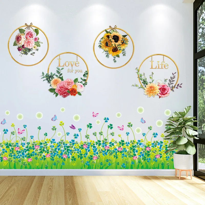 

Красочные цветы, наклейки на стену, «сделай сам», наклейки на стену с растениями для гостиной, детской, спальни, кухни, детского сада, детского сада, украшение для дома