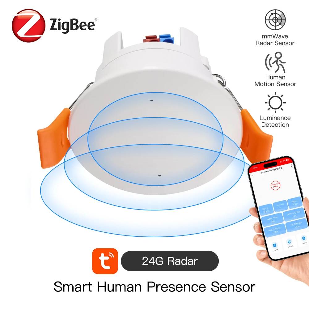 ZigBee MmWave Radar Human Presence Motion Sensor 24G เพดานความสว่าง/การตรวจจับระยะทาง Tuya Home Automation 1