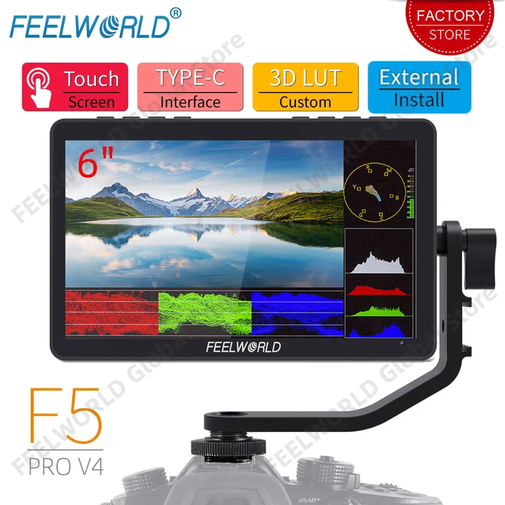 FEELWORLD F5 Pro V4 6 Inch Touch Screen DSLR Camera Field Monitor with IPS 1920x1080 3D LUT 4K HDMI F970 External Kit 5V Type-c