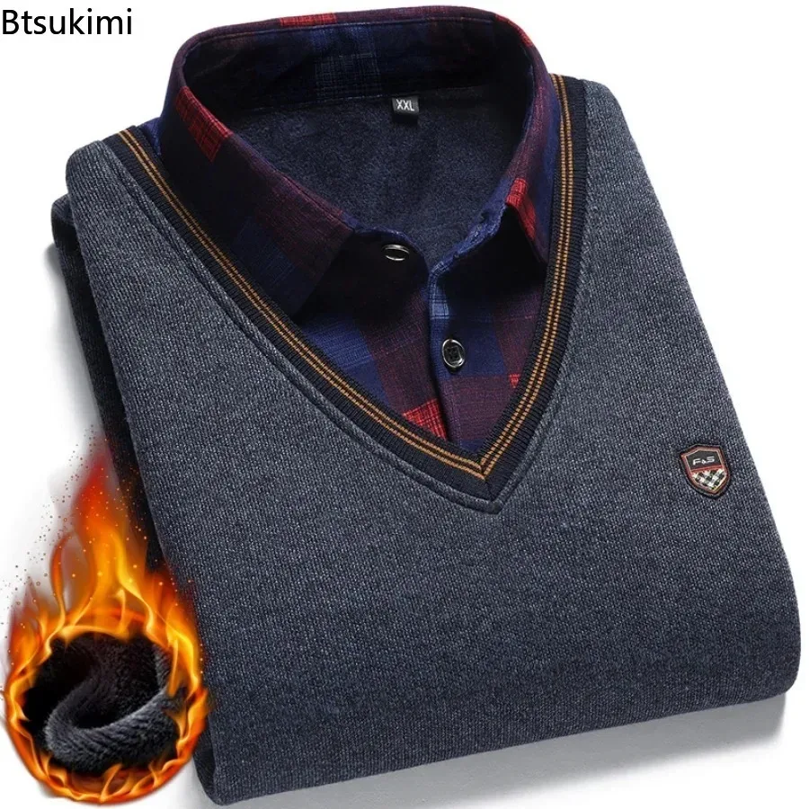 Turtleneck sweater Basic sweater Autumn Winter Men's Wool Shirt-Neck Sweater Casual Plaid Solid Thickened Warm Fleece Sweater for Men All Match Shirts Men