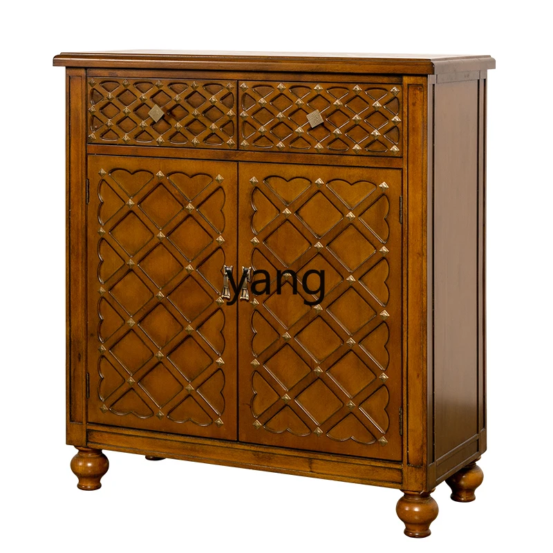 

CX Vintage Solid Wood Furniture Living Room Locker Painted Side Cabinet Hand Painted Hallway Cabinet Sideboard Cabinet