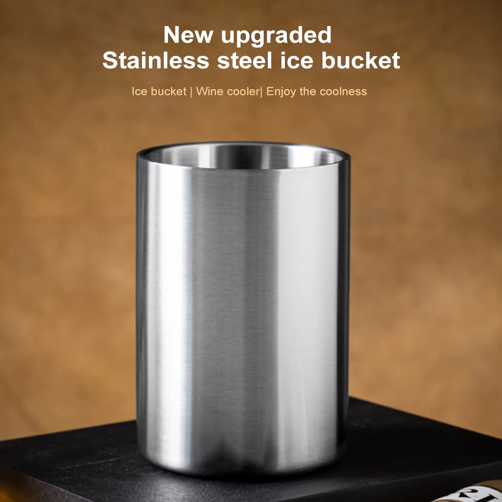 Stainless Steel Ice Bucket 1.6L Large Drinks Chilling Bucket Wine Beer Bottle Cooler Champagne for Home Bar Beach Party