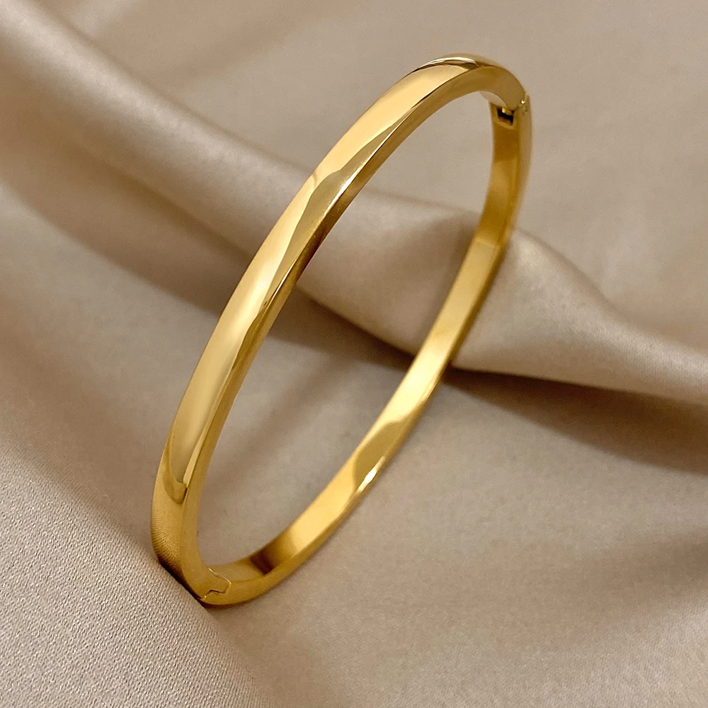 Stainless Steel Bangles Bracelets for Women Trendy Gold Plated Metal Bracelet Jewelry Accessories Lady Gift
