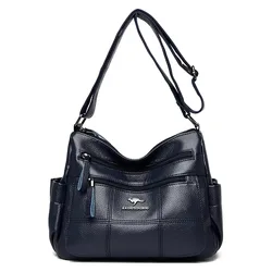 Elegant Women's Soft Leather Shoulder Crossbody Handbag - 2024 New Fashion Print (Blue)