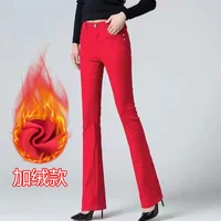 2025 Women's Autumn and Winter New High Waist Plush Micro Horn Jeans Fashionable Slimming Large Size Multi Color Casual Pants