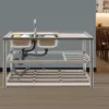Free Standing Stainless-Steel Double Bowl Commercial  Kitchen Sink Set w/Faucet Drainboard w/Workbench & Double Storage Shelves 4