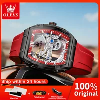OLEVS 6779 Men Watch Translucent Core Mechanical Movement Square Case Wine Barrel Night Light Function Waterproof Watch For Men