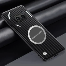 Luxury Metal Magnetic Car Holder Leather Case with Carbon Fibre Protection and Skin Feel Finish for Nothing Phone (2a) Plus (Kevlar)