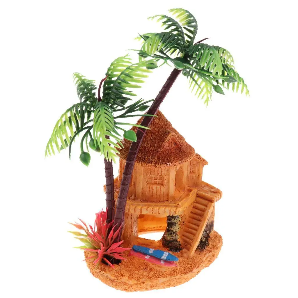 Artificial Coconut Tree Hidden Hut Cave Aquarium Fish Tank Landscape Decor