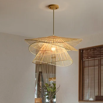 창의적인 LED 펜던트 조명, 대나무 등나무 위커 걸이식 램프, 레스토랑 다이닝 룸 조명기구