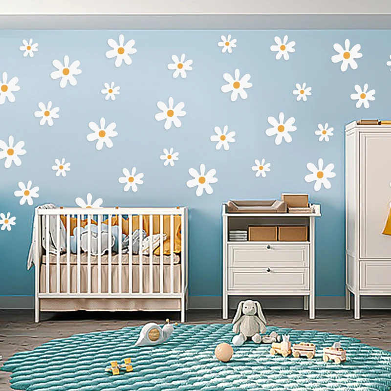 White Daisy Flower Wall Stickers Kids Room Living Room DIY Art Decas Baby Nursery Home Decoration PVC Window Sticker