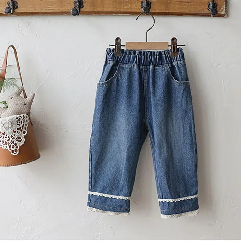 thumbnail image 1 of Spring Autumn Girls' Jeans 2-8 Y Korean Style Children's Solid Straight Pants Kid's Simple Trousers Cute Girls Pants, 1 of 6