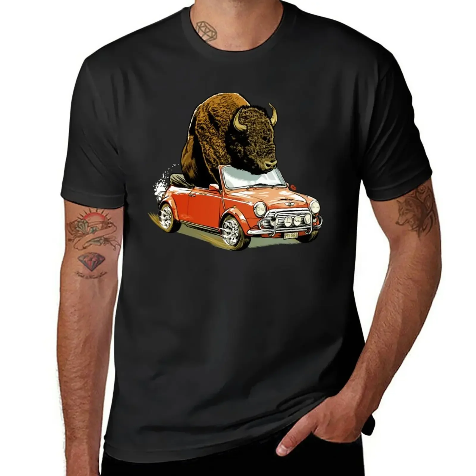 

Bison in a Mini. T-Shirt kawaii clothes customs mens vintage t shirts