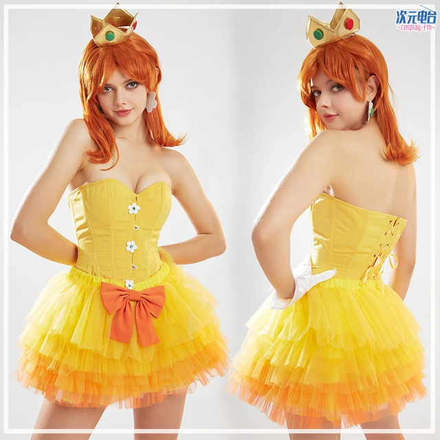 Princess Daisy Costume Dress for Women, Princess Peach Dress Up