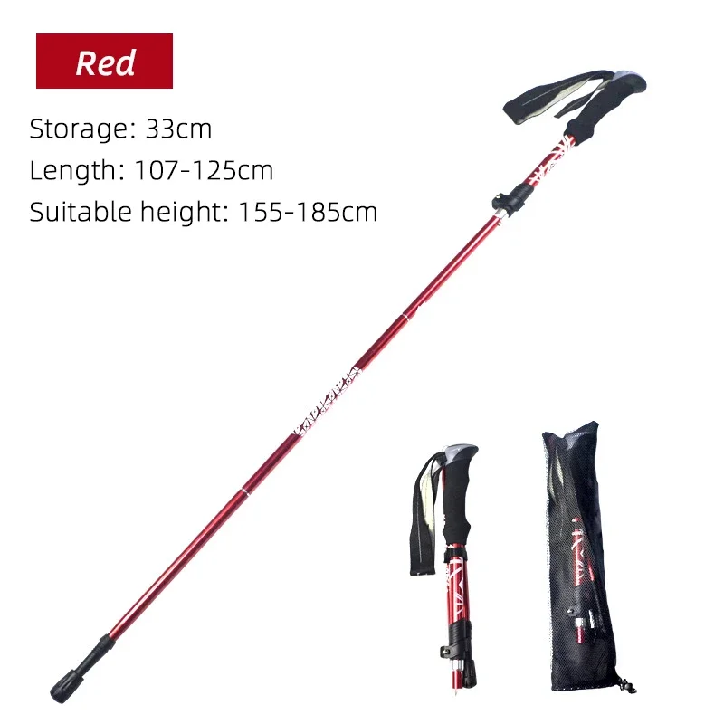 Foldable Hiking Poles 5-Section Trekking Walking Stick Adjustable Nordic Trail