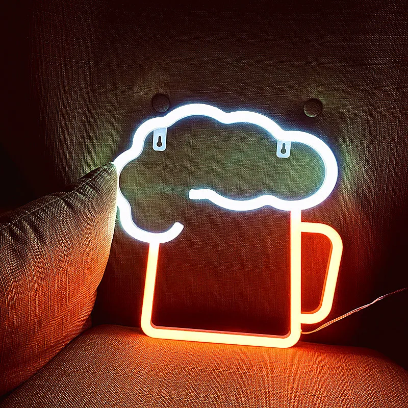 Neon Beer Glass Lamp LED Glowing Festival Decoration Desktop Atmosphere KTV Bar Home Party Decor Gift