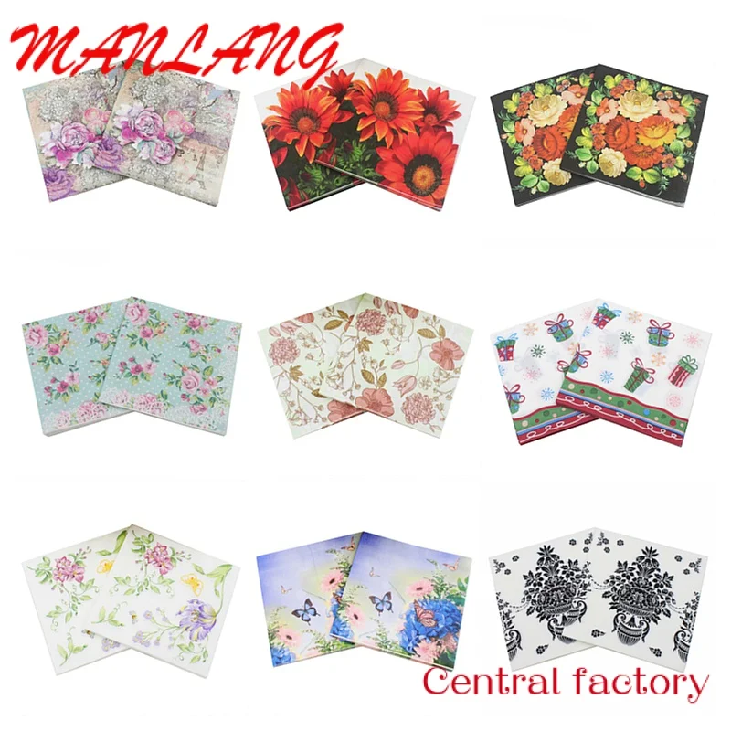 

Custom Napkins Paper Flower Pattern Decoupage Napkin Paper Tissue for Xmas Wedding Decor Party Table Supplies