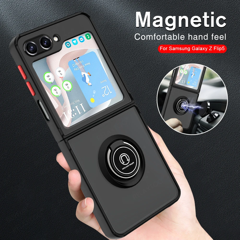 Samung Zflip5 5G Custodia Multifunzione Hard Pc Cover Posteriore Per Samsung Galaxy Z Flip5 Flip 5 5G Magnet Holder Ring Antiurto Coque