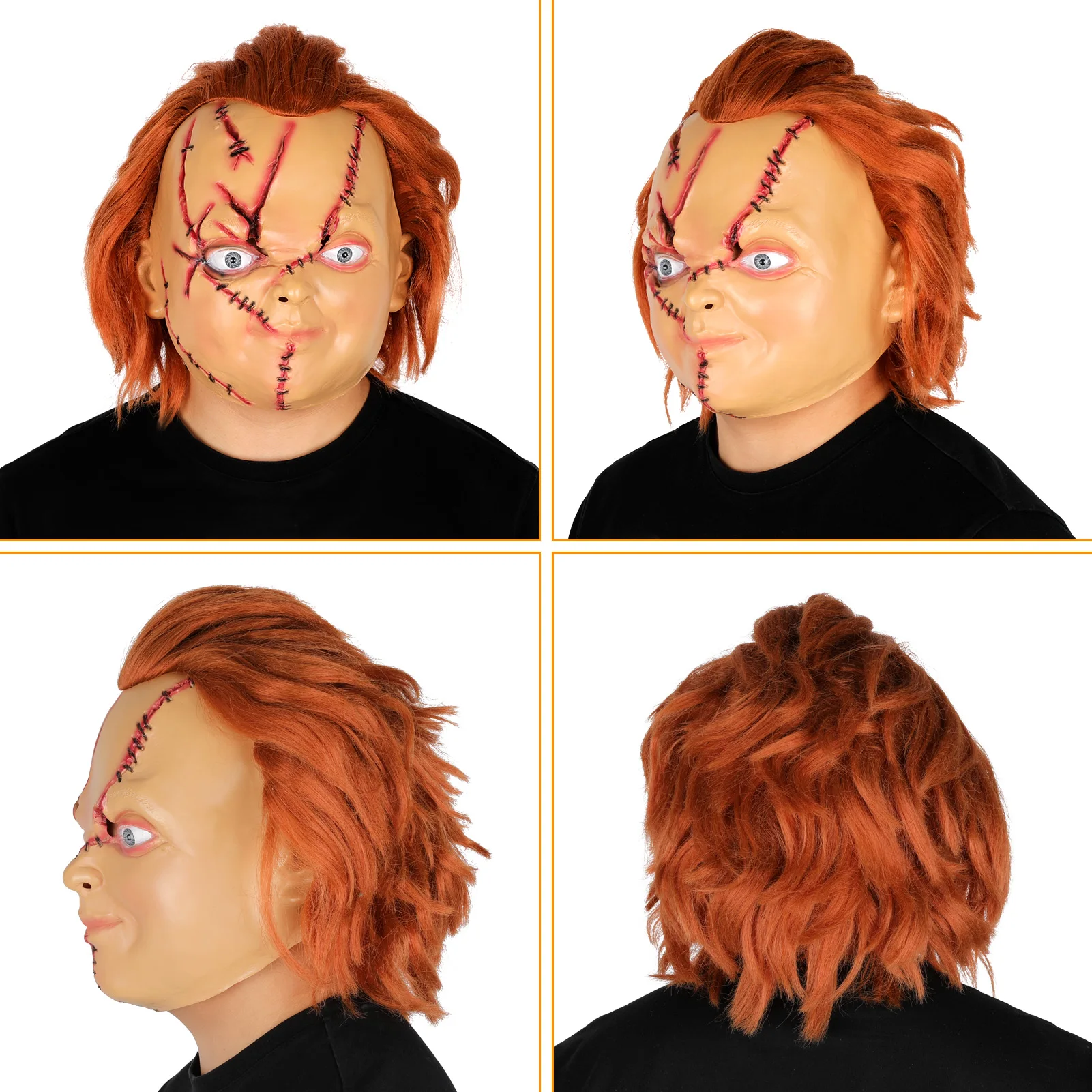 Chucky Mask Cosplay Horror Movie Child Play Scary Latex Headwear Full Face Helmet Halloween Masquerade Party Prank Prop