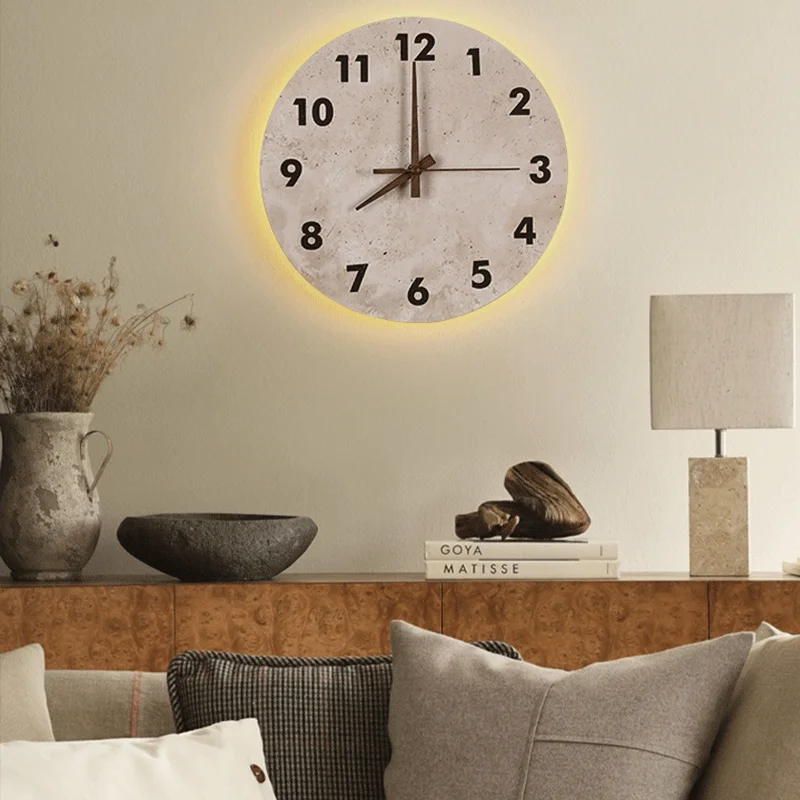 Vintage Round Shape Natural Stone Clock Art Decoration Wall Lamp Interior Wall Lights Bedroom Decor Led Sconce Home-appliance