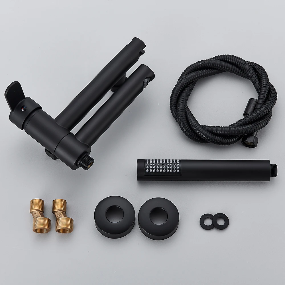 POIQIHY Black Bathtub Faucet In Wall Rotating Spout Bathroom Tub Mixer Tap Single Handle multifunction Handshower Shower System 5