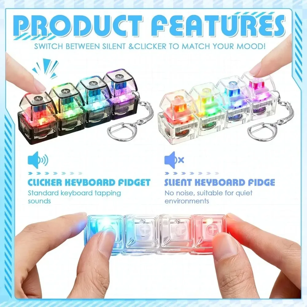LED 라이트업 키체인 키보드 클릭 가능 버튼 피젯 토이 스트레스 불안 완화 휴대용 책상 장식 선물