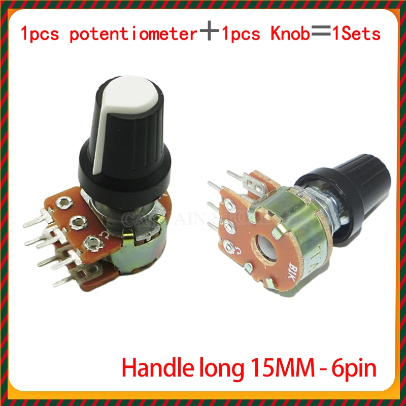 2 Sets WH148 1K 10K 20K 50K 100K 500K Ohm 15mm 6 Pin Linear Taper Rotary Potentiometer Resistor for Arduino with AG2 White cap 2 sets wh148 1k 10k 20k 50k 100k 500k ohm 20mm 3 pin linear taper rotary potentiometer resistor for arduino with ag2 white cap