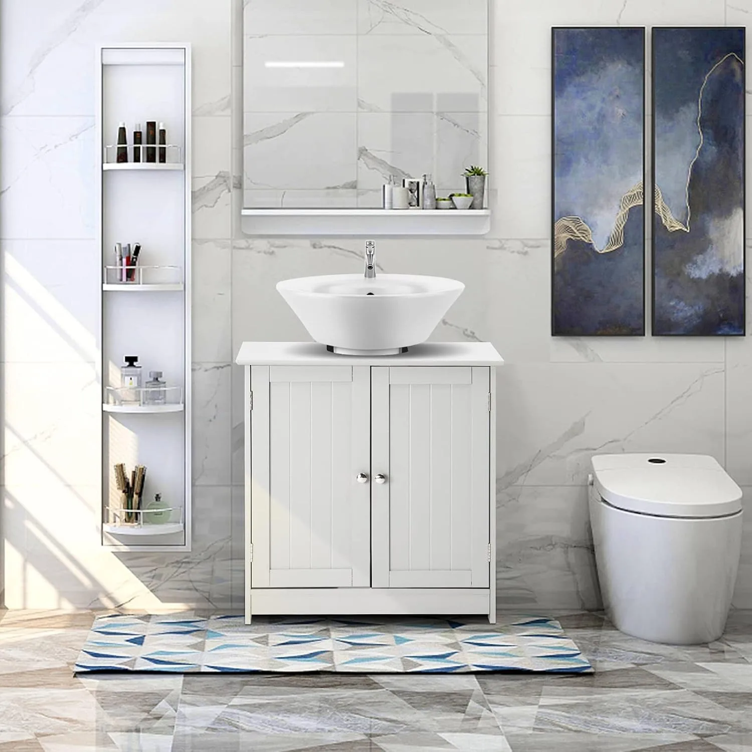 Pedestal Sink Storage Cabinet with 2Doors Traditional Under Sink Cabinet with Adjustable Shelf 3 5/8" W x 11 7/16" D x 23 5/8" H 5