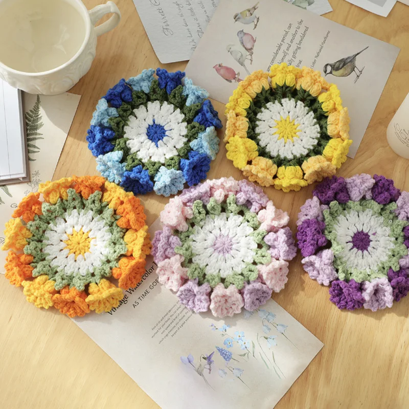 

1pc Exquisite Hand-knitted Flower Woven Lily Of The Valley Coaster Creative Flower Design Home Table Items Pastoral Style