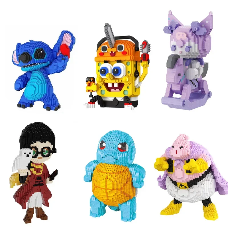 Harry Potter Micro Building Block Stitch Anime Squirtle Spongebob Buu Hulk Modello Assemblato Mini Brick Figures Giocattoli Per Bambini
