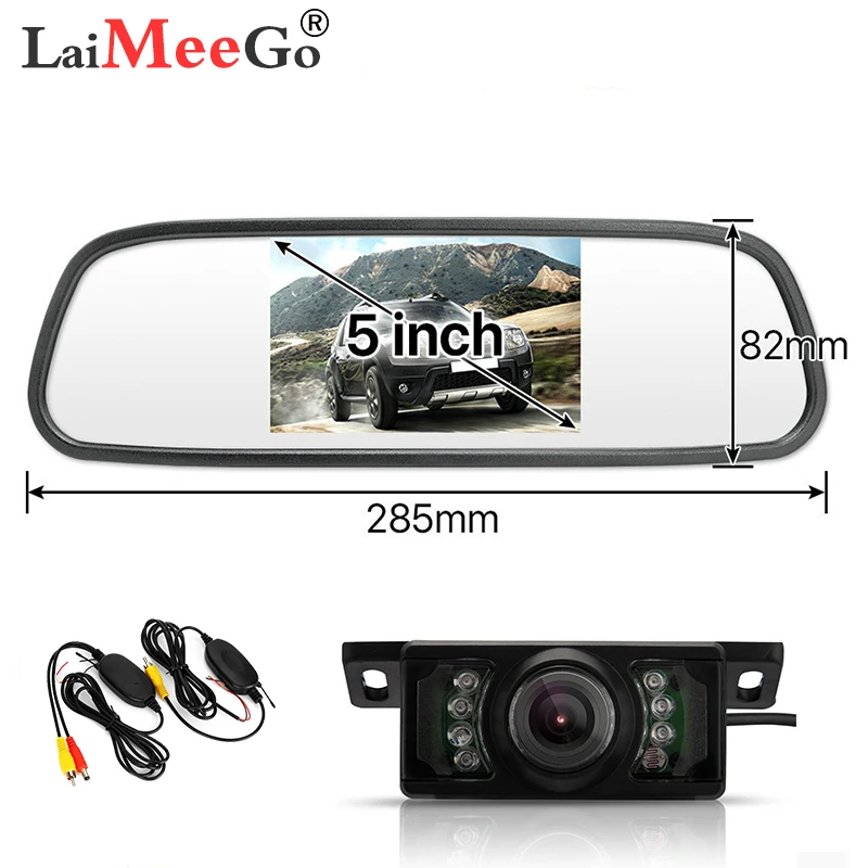 2.4g wireless 5" TFT LCD Car Rear View Mirror Monitor Kit + Waterproof Mini Backup Reverse Reversing Camera For Car/Vehicle
