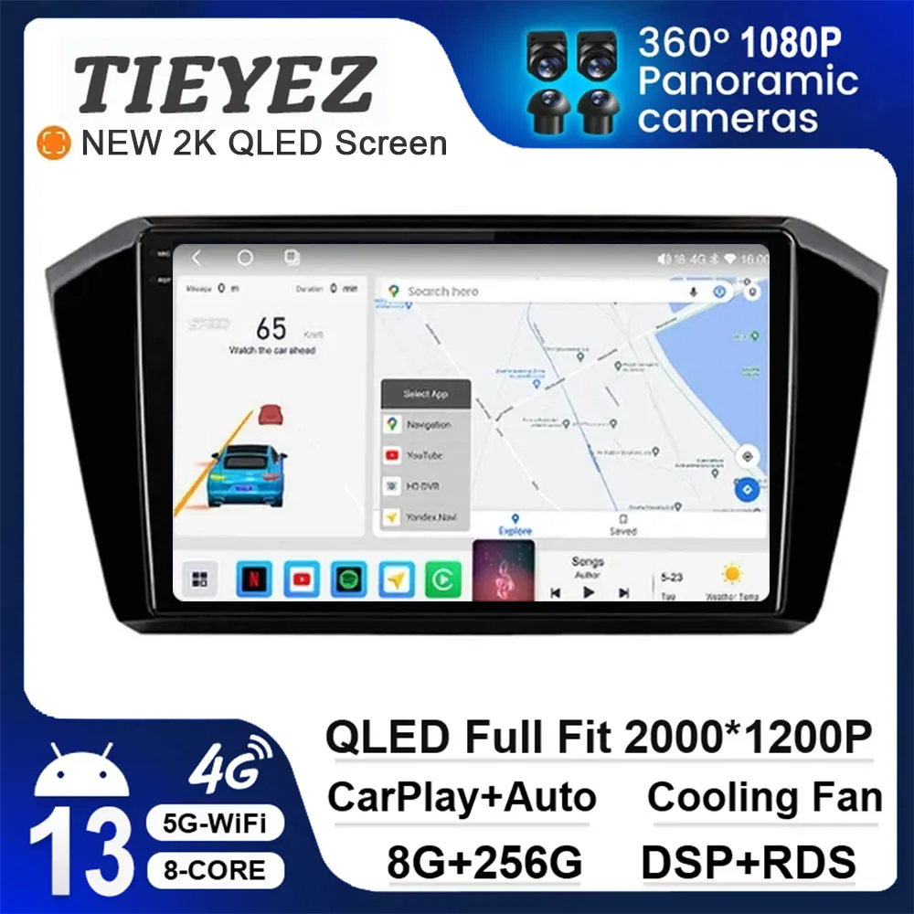 

Автомобильный радиоприемник на Android 13 для VW / Volkswagen Passat B8 2015- 2020, автомагнитола с GPS, мультимедийный беспроводной Carplay BT QLED экран No 2 Din