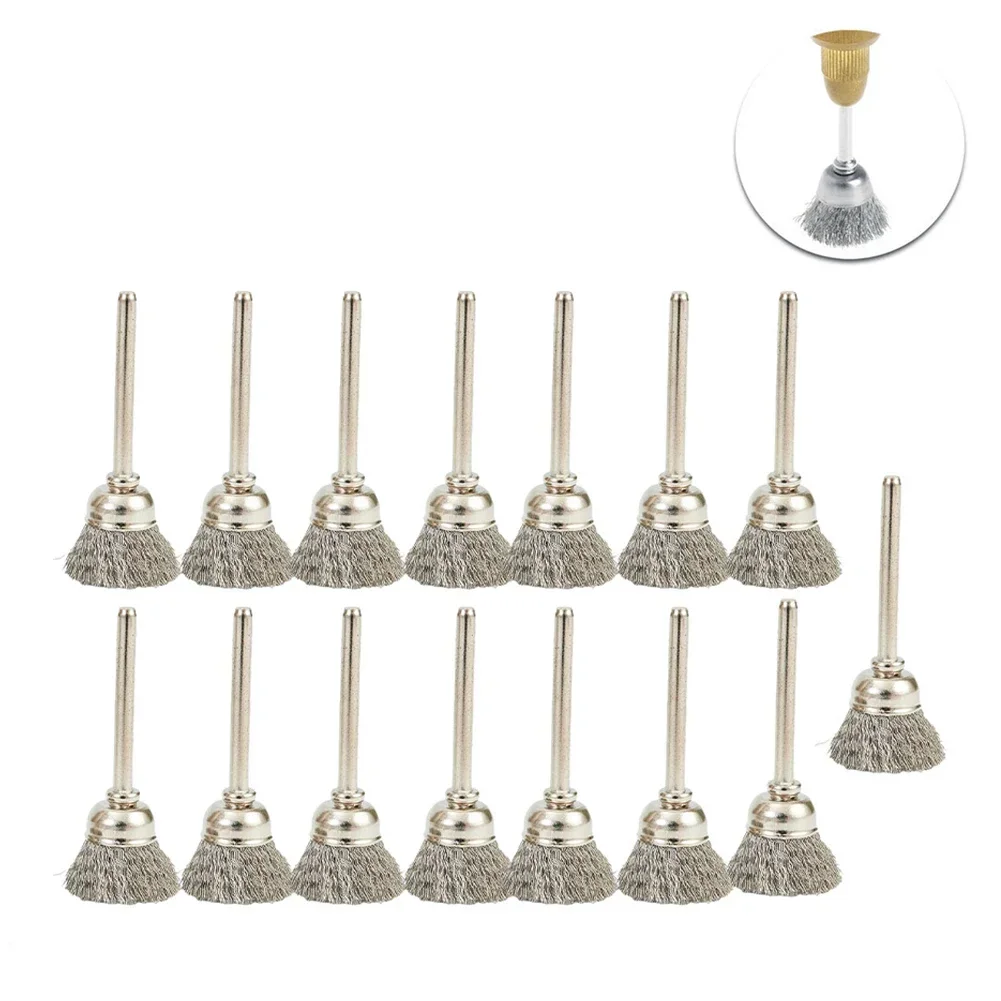 15pcs 15mm Stainless Steel Wire Cup Wheel Brushes Polishing Brush For Rotary Tool Metal Rust Removal Polishing Brush 3