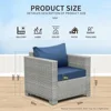 Outdoor Sofa Wicker Patio Chairs Set of 2, Porch Single Chair Rattan Deep Seating Armchair Balcony Furniture with Blue Cushion 2