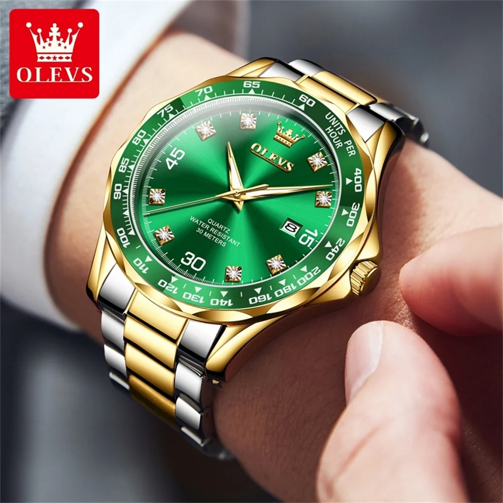 OLEVS-Montre-bracelet à quartz série Diving pour homme, eau verte, fantôme, acier inoxydable, étanche, date Shoous, montre de luxe pour homme, nouveau