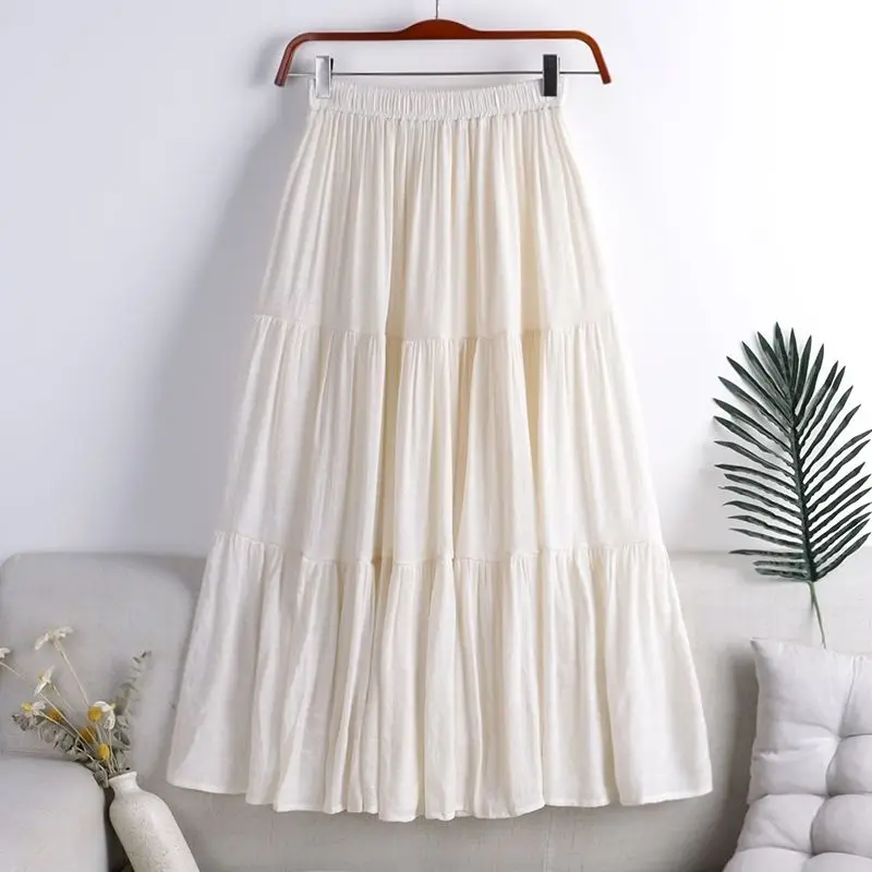 

Spring 2023 New Skirt Solid Color Cotton and Linen Fabric Stitching Midi Skirt Korean Version Slim Commuter Casual Skirt