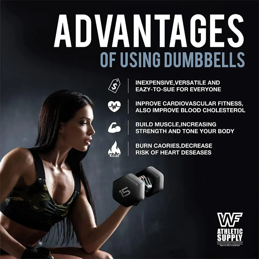 Black Neoprene Dumbbell Set, Non-Slip & Hex Shape, Great for Muscle Toning, Strength Building & Weight Loss; Sizes, Dumbbells On
