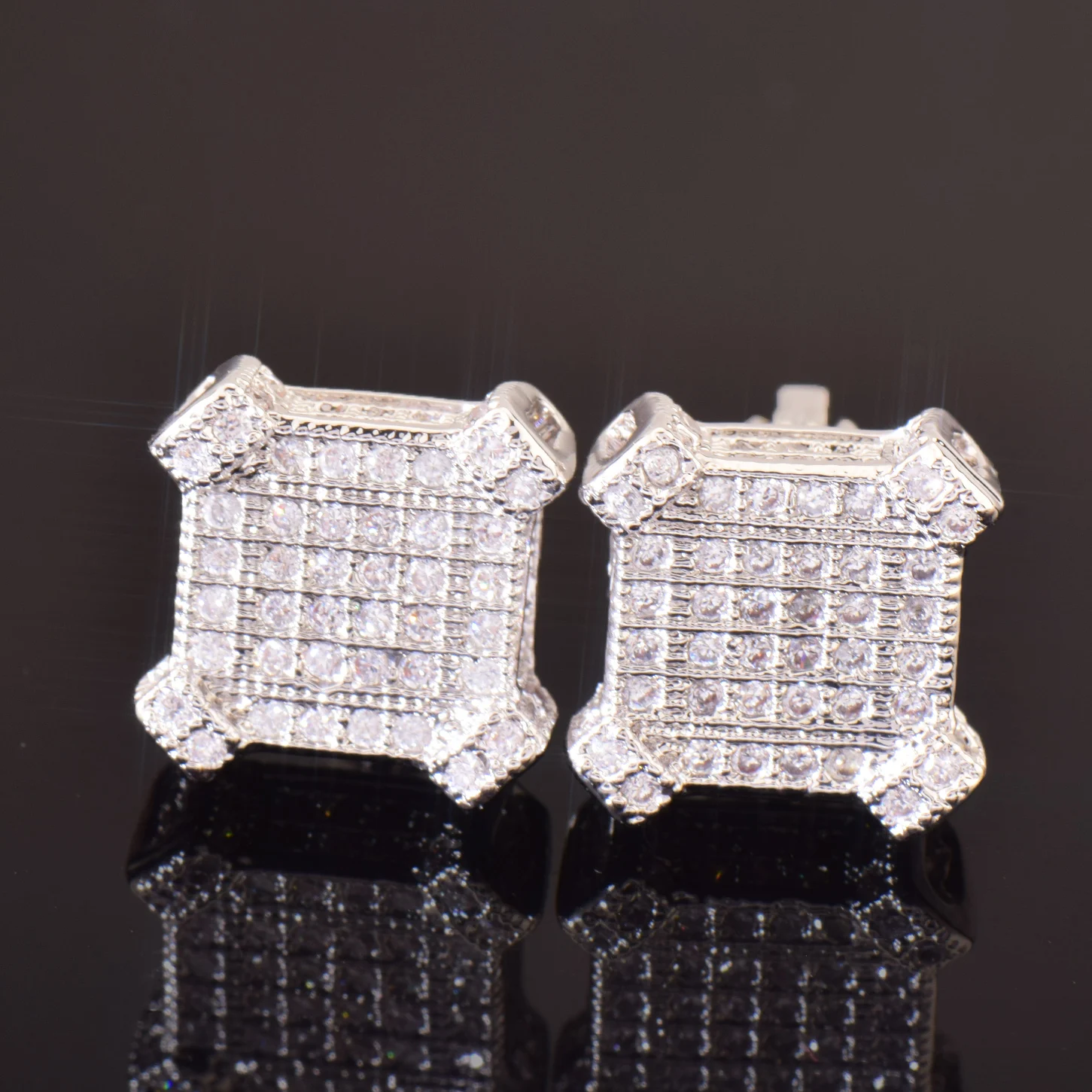 CUC 10MM Square Zircon Earring Gold silver Color  Men Women Screw Stud Earrings Hip Hop Jewelry Fashion Gift 6