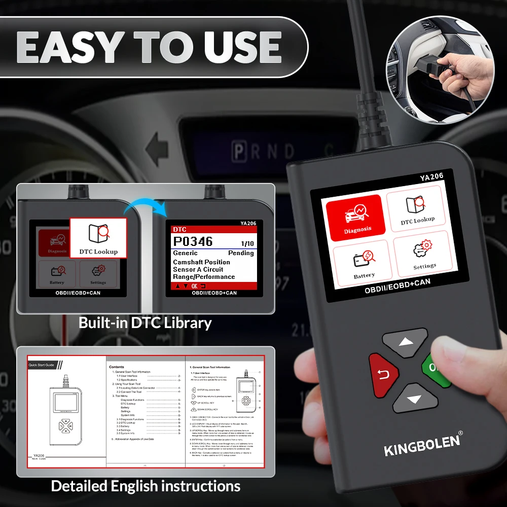 KINGBOLEN YA206 Car OBD2 Fault Reader Scanner
