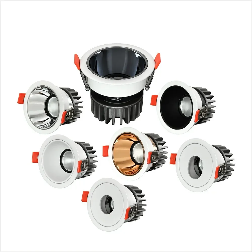 북유럽 LED 천장 매입등 눈부심 방지 깜빡임 없는 LED 다운라이트 실내 천장 스포트라이트 7W 12W 15W 20W AC85-265V 디밍 가능