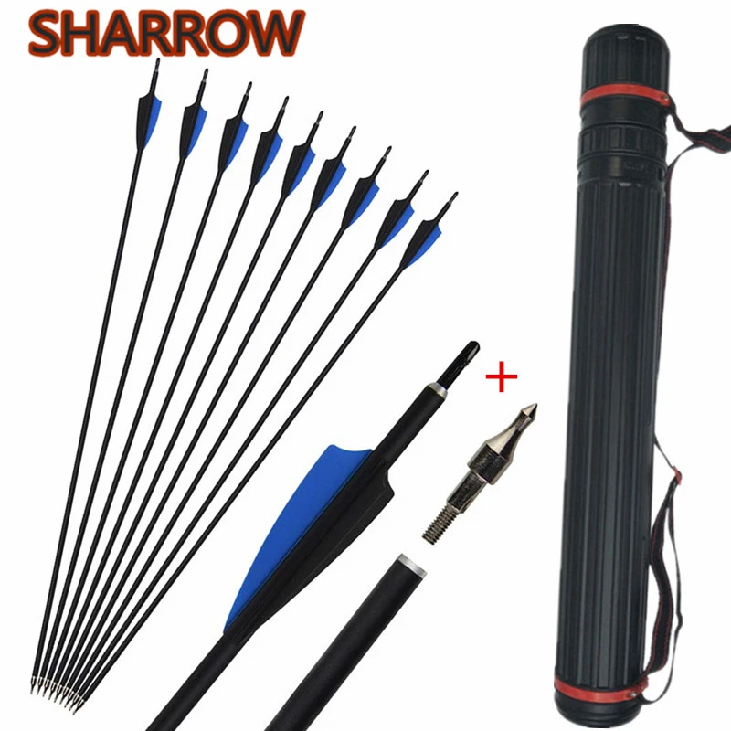 

12Pcs 30" Archery Carbon Arrows Spine 500 Replaceable Broadheads Carbon Arrow With Arrow Quiver For Hunting Shooting Accessories