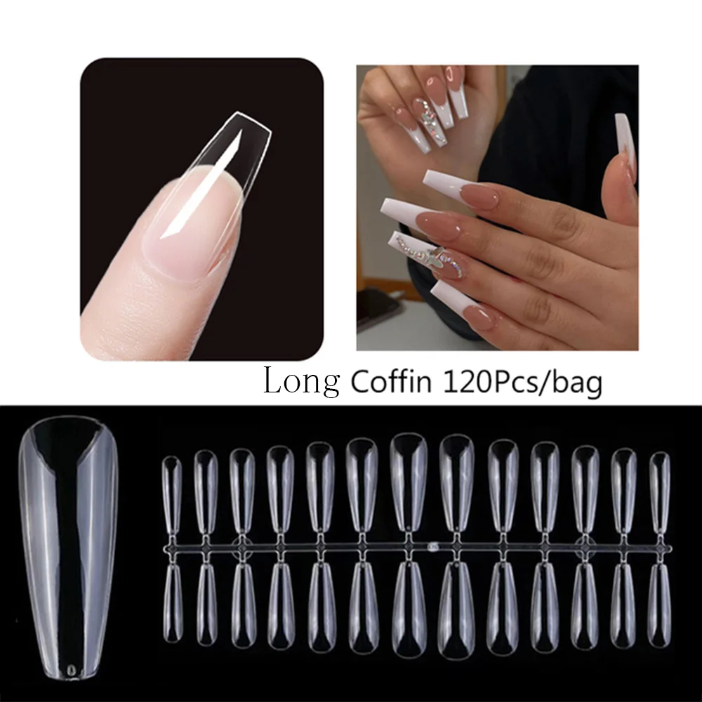 120pcs Short T-shaped Transparent Press-On Nails