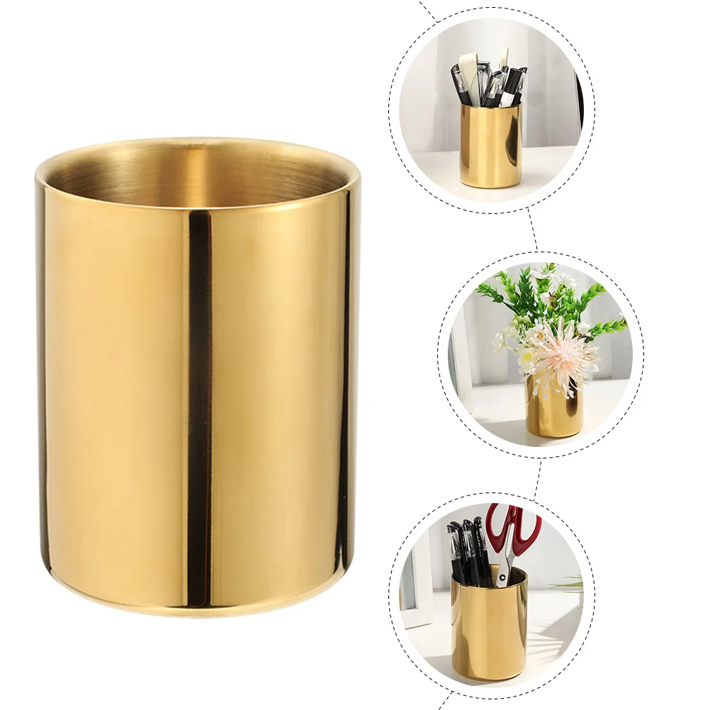 Stainless Steel Vase Stationery Organizer Brackets Bucket Makeup Tools Storage Container for Office Toiletry Organiser